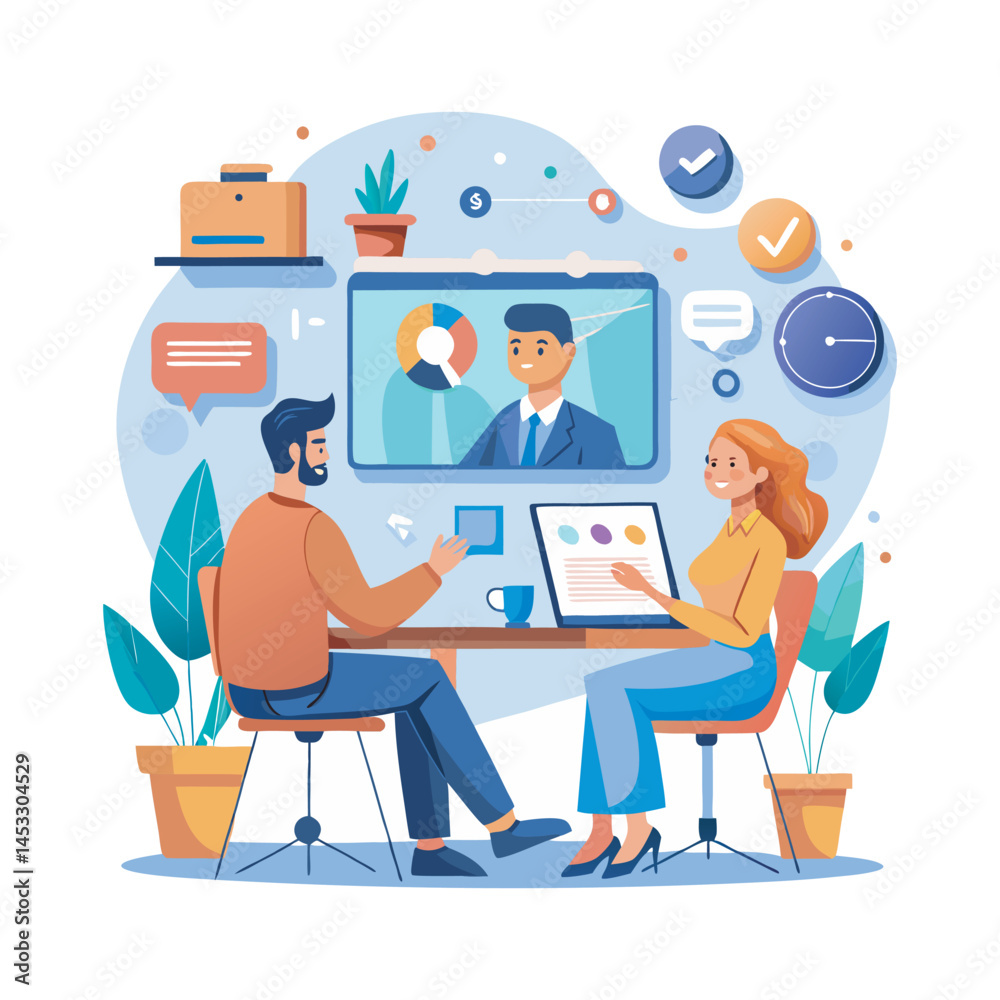 Fototapeta premium Freelancer Working from Home – Casual Workspace Flat Vector Illustration