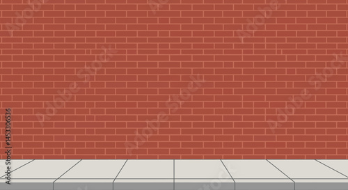 Red brick wall with gray sidewalk pavement vector illustration in urban style 
