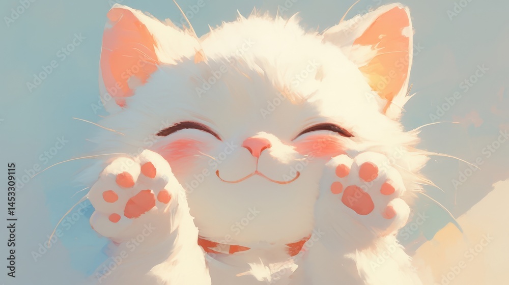 Obraz premium Adorable white kitten with rosy cheeks against a soft, bright backdrop