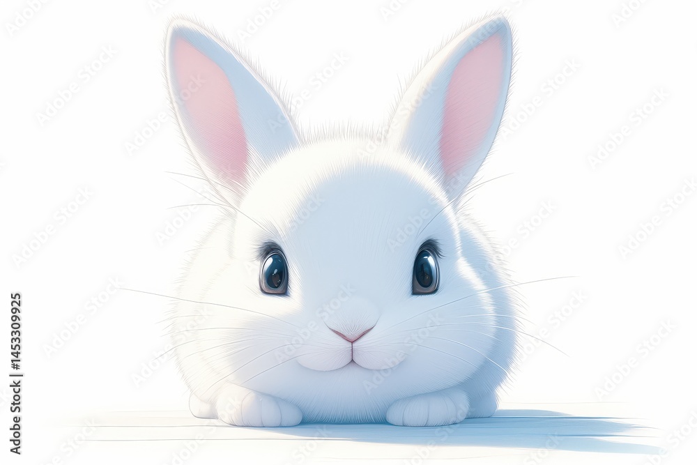 Fototapeta premium Adorable white rabbit with floppy ears sits cutely against clean background