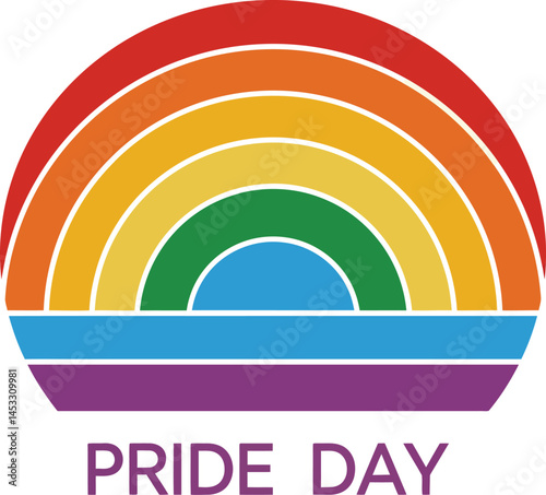 Rainbow Pride Day Celebration Logo with Multicolor Arches and Text for LGBTQ+ Support and Equality Awareness 