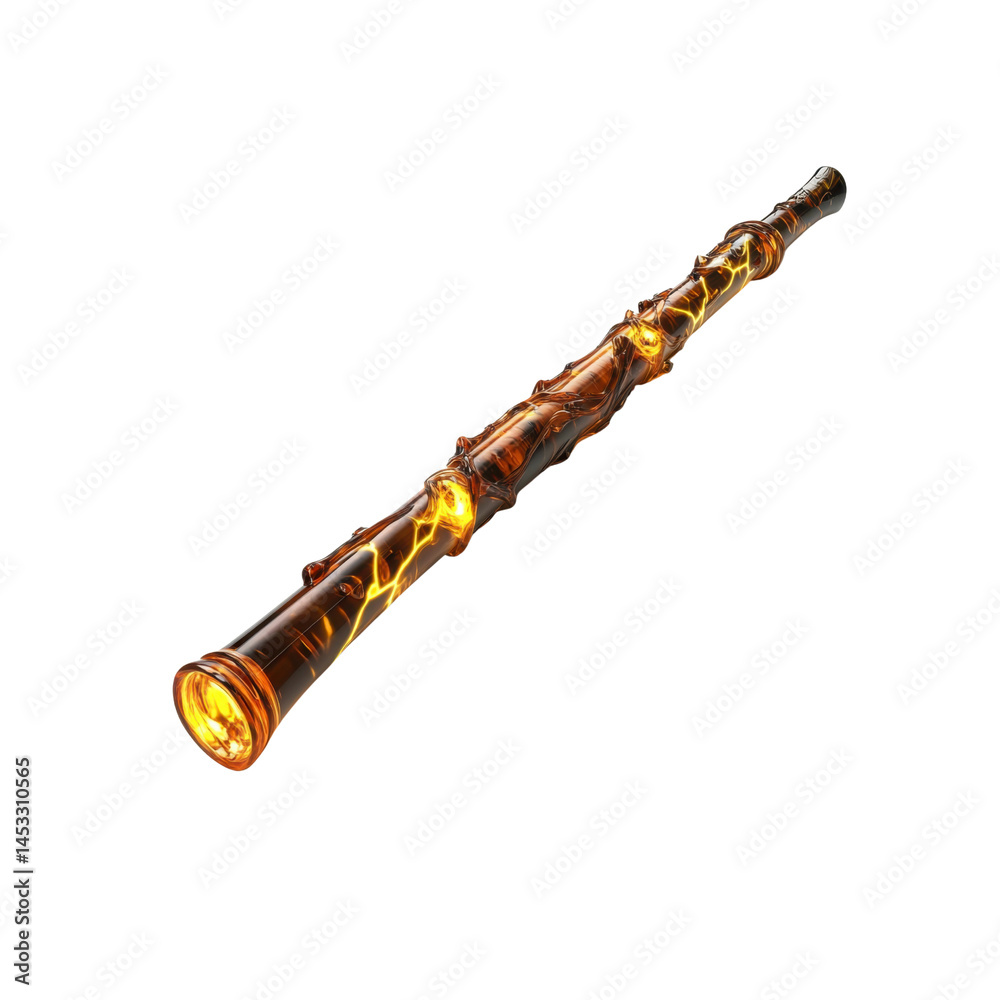 Naklejka premium Glowing Amber Wand with Embossed Vines and Energy Streaks - Magical Staff, Sorcerer's Rod