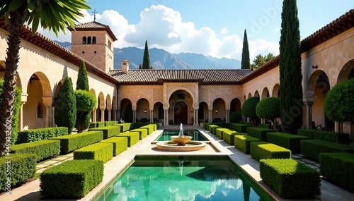 Alhambra's ornate stucco work, lush Andalusian gardens, building, marvelous, moorish
