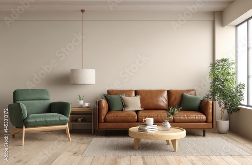 Furnished Living Room, Relax in Modern Style with Comfortable Seating and Natural Light Indoors