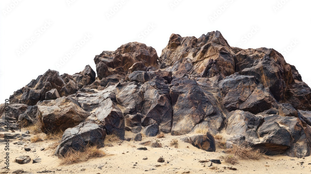 Obraz premium Sun-bleached rocky formations from a dry desert, isolated