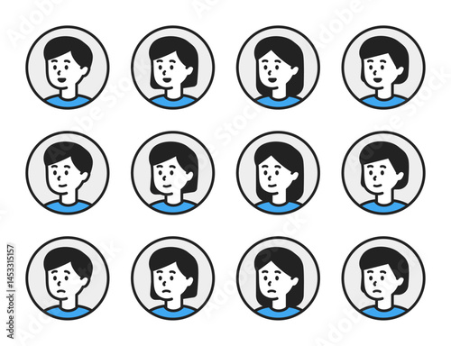 顔アイコンセット人物イラスト素材