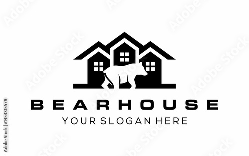 house vector logo with bear silhouette