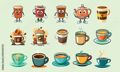coffe cup tea pot vector illustration design