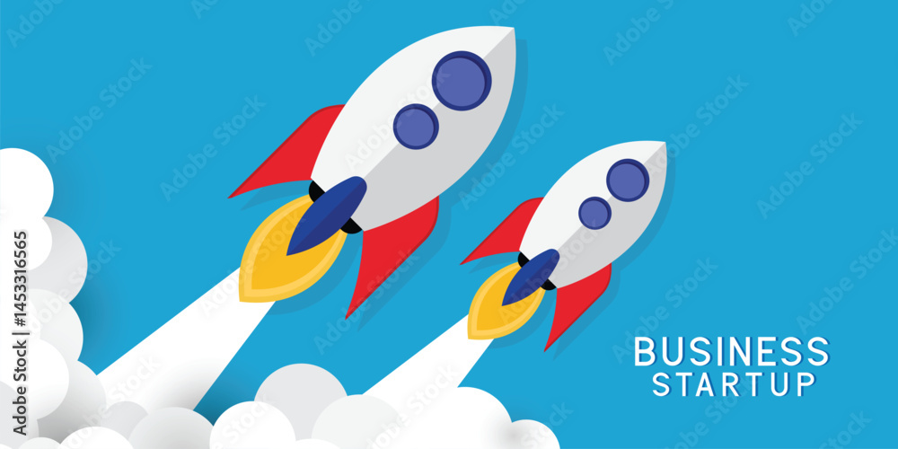Fototapeta premium Business start-up banner with rocket launch