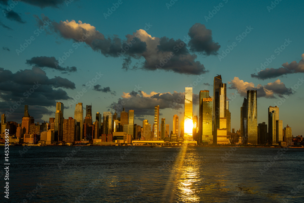 New York city. NYC cityscape. Manhattan and WTC in New York Cit. Skyscrapers of Manhattan near rippling water of New York bay. New York skyscrapers. Brooklyn district. NY city.