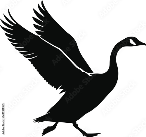 Vector silhouette of goose on a plain white background