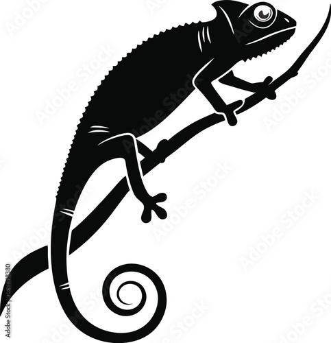 Vector silhouette of chameleon on a plain white background