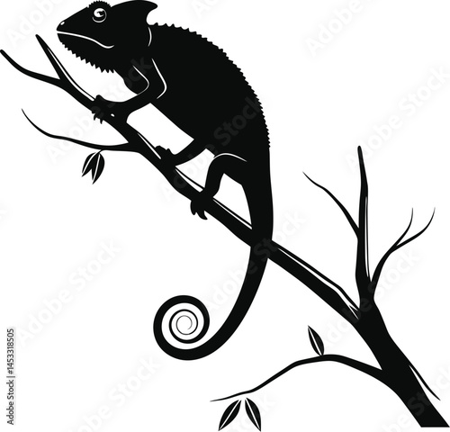 Vector silhouette of chameleon on a plain white background