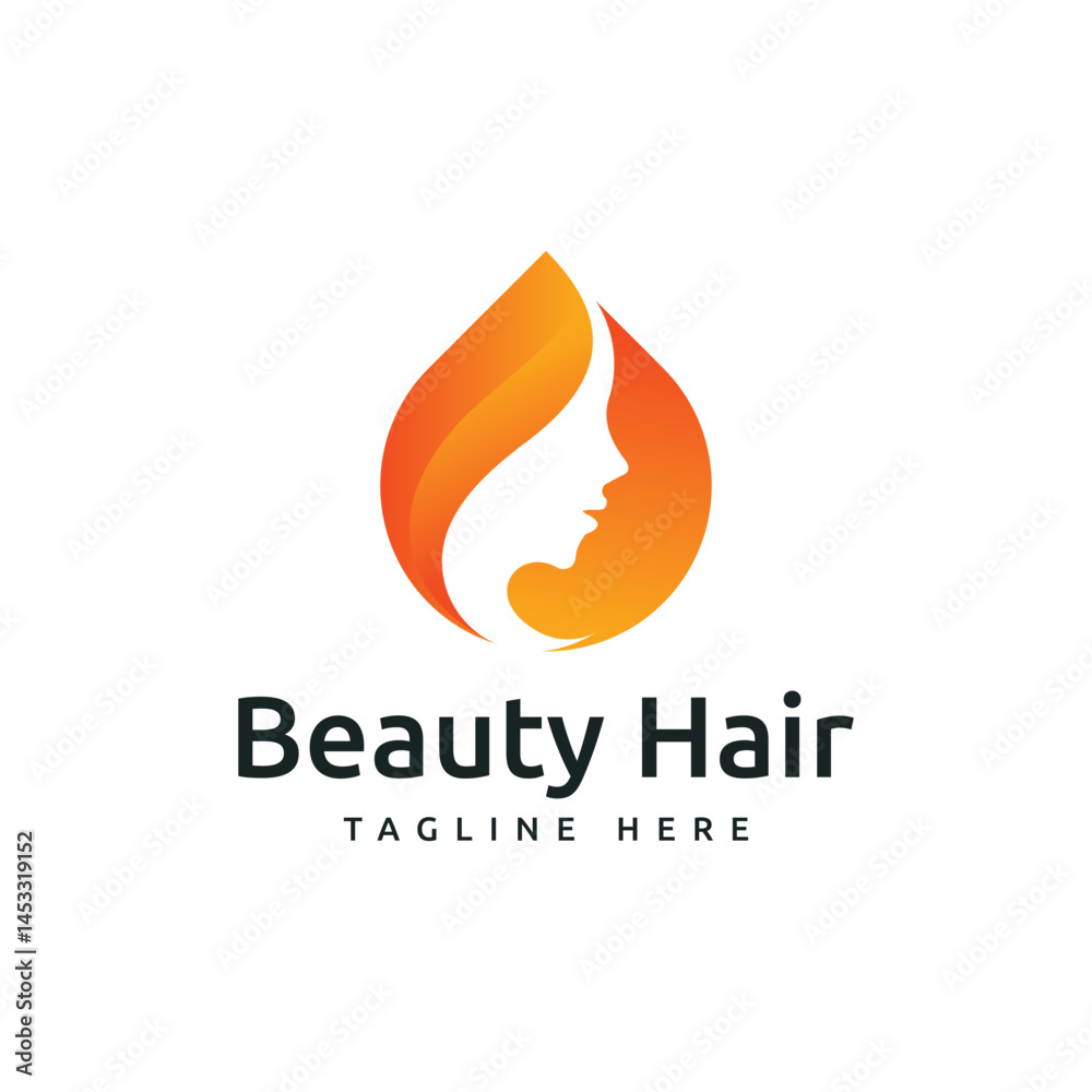 Orange gradient woman hair logo design vector Orange gradient woman hair logo design vector