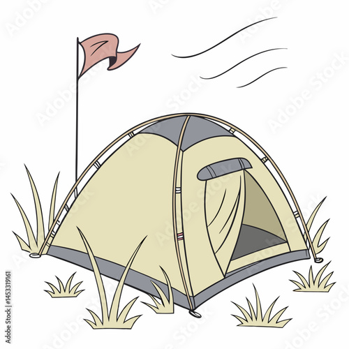 Camping Tent With Flag And Grass Illustration For Outdoor Adventures