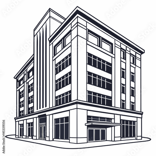 Vector Illustration Of A Modern Multistory Office Building Isolated