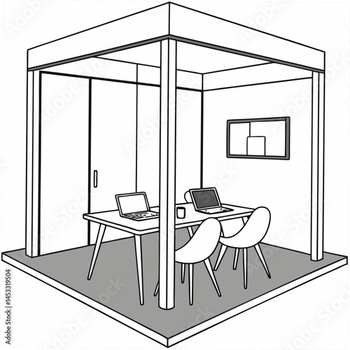 Modern Coworking Space Illustration Office Pod Desks And Chairs Vector
