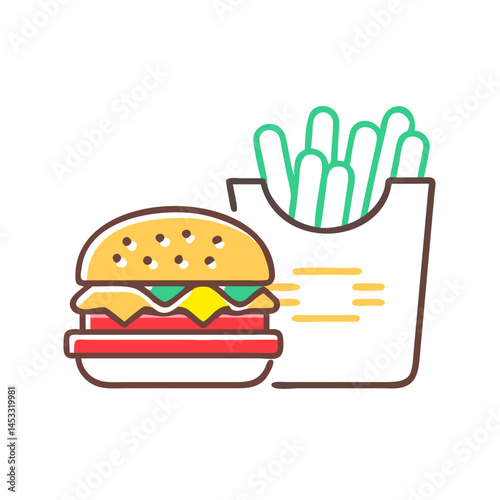 Cartoon Burger And Fries Vector Illustration Fast Food Meal Icon