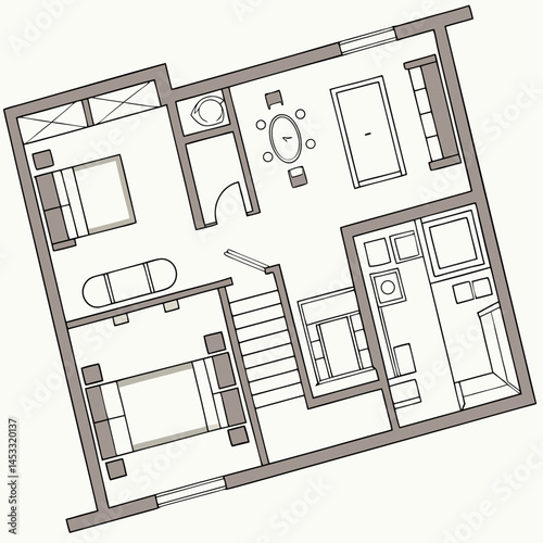 Two Story Home Architectural Floor Plan Design And Layout Illustration