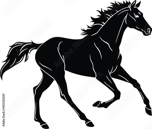 Vector silhouette of horse run on a plain white background