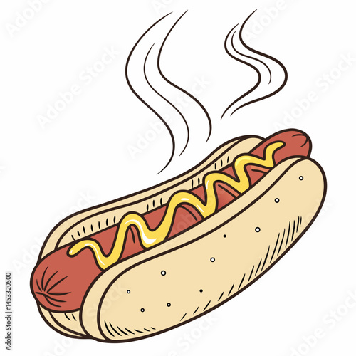 Hot Dog With Mustard Cartoon Vector Illustration For Fast Food Concept