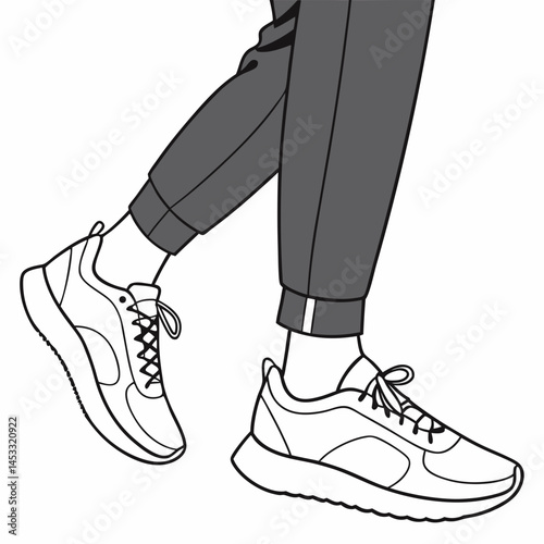 Walking Feet Vector Illustration In Sneakers And Gray Pants Design