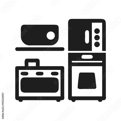 Kitchen Appliances Outline Icon Microwave Oven Stove Dishwasher And Pot