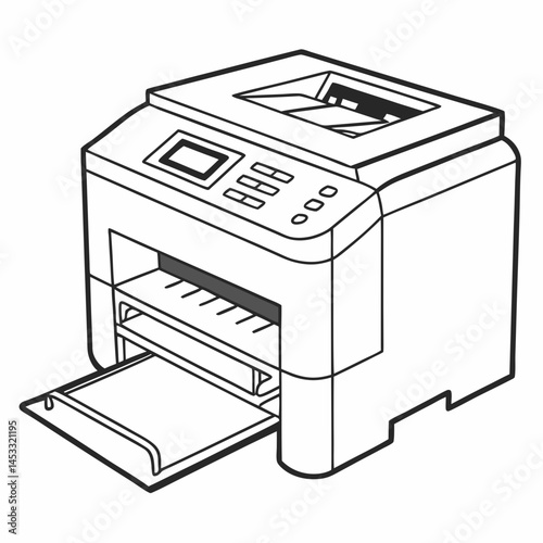Black And White Vector Illustration Of A Modern Office Printer