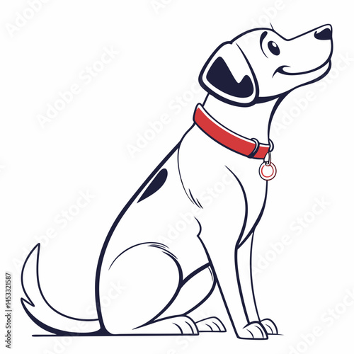 Cute Cartoon Dog Sitting With Red Collar And Pleased Expression