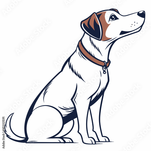 Cartoon Jack Russell Terrier Dog Sitting And Looking Upwards Isolated
