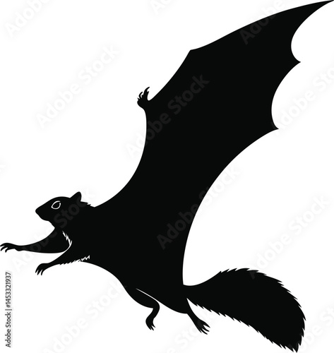 Vector Silhouette of Flying Squirrel Isolated on White Background

