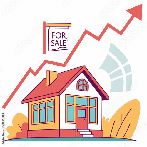 Rising Real Estate Market With House For Sale And Upward Graph