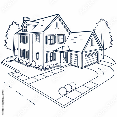 House Outline Vector Illustration Architectural Design Single Family Home Drawing