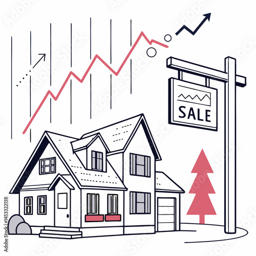 Rising Home Sales Market Illustrated By House Sale Sign And Graph