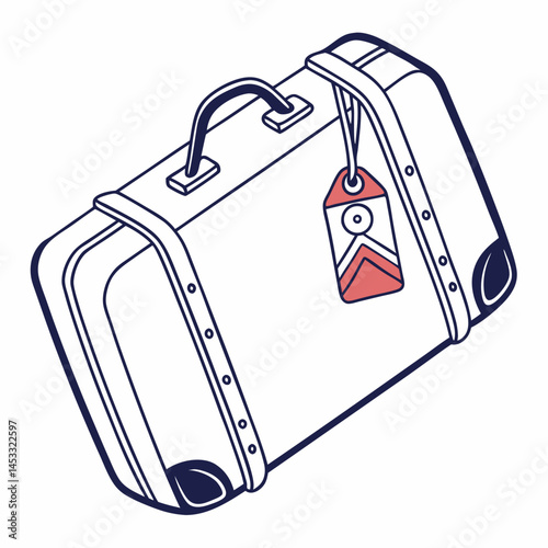 Vintage Suitcase With Luggage Tag Flat Design Illustration For Travel