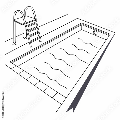 Line Art Illustration Of A Swimming Pool With Ladder And Water