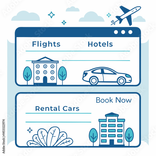 Travel Booking App Interface With Flights Hotels And Rental Cars Options