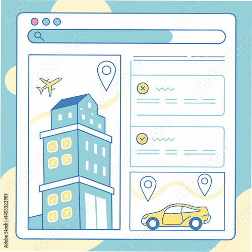 Online Travel Booking App Interface With Flights Hotels And Car Rental