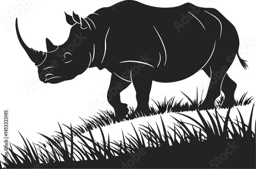 Minimal Vector Silhouette of a Rhino on a White Background – Wildlife Art Design