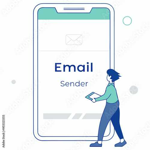 Email Sender Flat Illustration On Mobile Phone With User Interaction