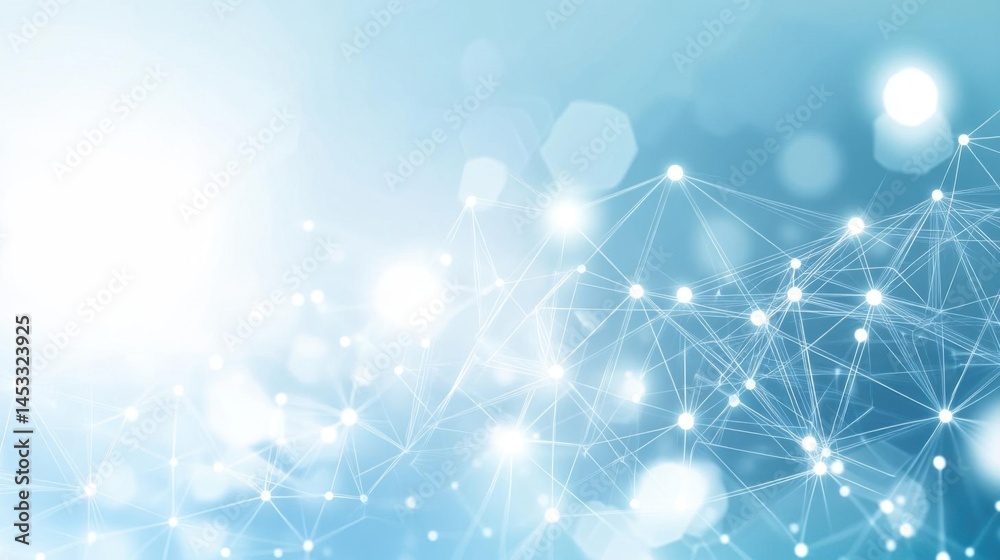 Explore Abstract Network Connections With Glowing Nodes And Blue Background Explore Abstract Network Connections With Glowing Nodes And Blue Background