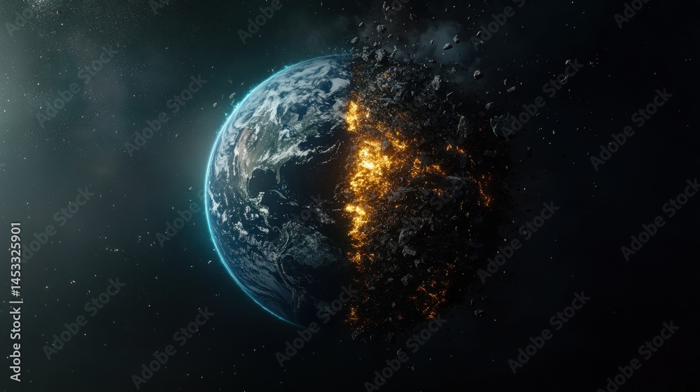 Obraz premium Earth destruction in space