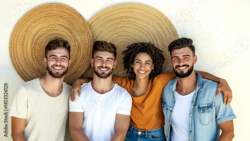 Smiling Group of Friends: A portrait of a joyful group of friends, radiating happiness and camaraderie. Their bright smiles capture a moment of pure, unadulterated friendship and connection.