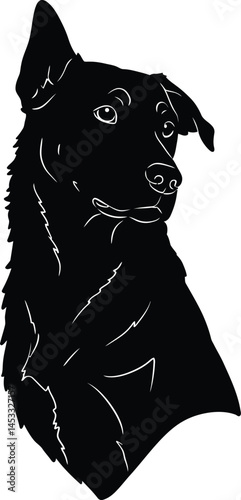 Black dog silhouette artwork showcasing attentive canine expression in minimalistic style 