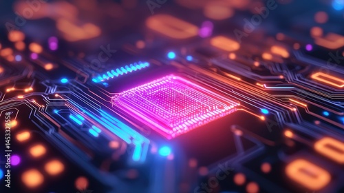 Colorful Digital Circuit Board with Vibrant Processor Detail