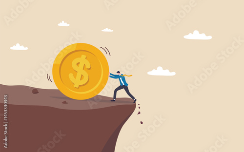 Debt, loan payment or mortgage problem, financial failure or investment risk, bankruptcy, spending or money mistake concept. character life .