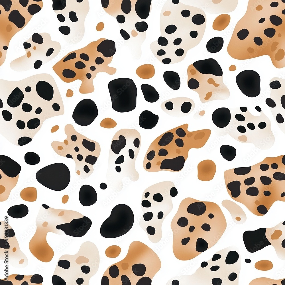 Artistic abstract pattern with soft earth tones and black spots on a white background. Artistic abstract pattern with soft earth tones and black spots on a white background.