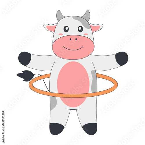 Cute Cow Cartoon Illustration on White Background. Vector Character