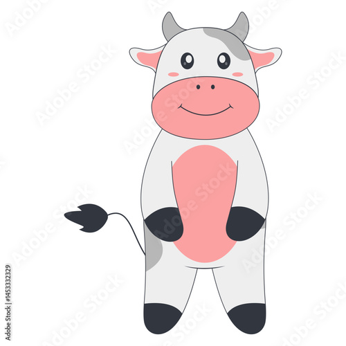 Cute Cow Cartoon Illustration on White Background. Vector Character