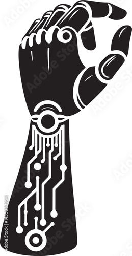 Smart prosthetic arm silhouette vector icon, ideal for medical tech, bionics, and advanced healthcare designs. EPS format, scalable and clean.